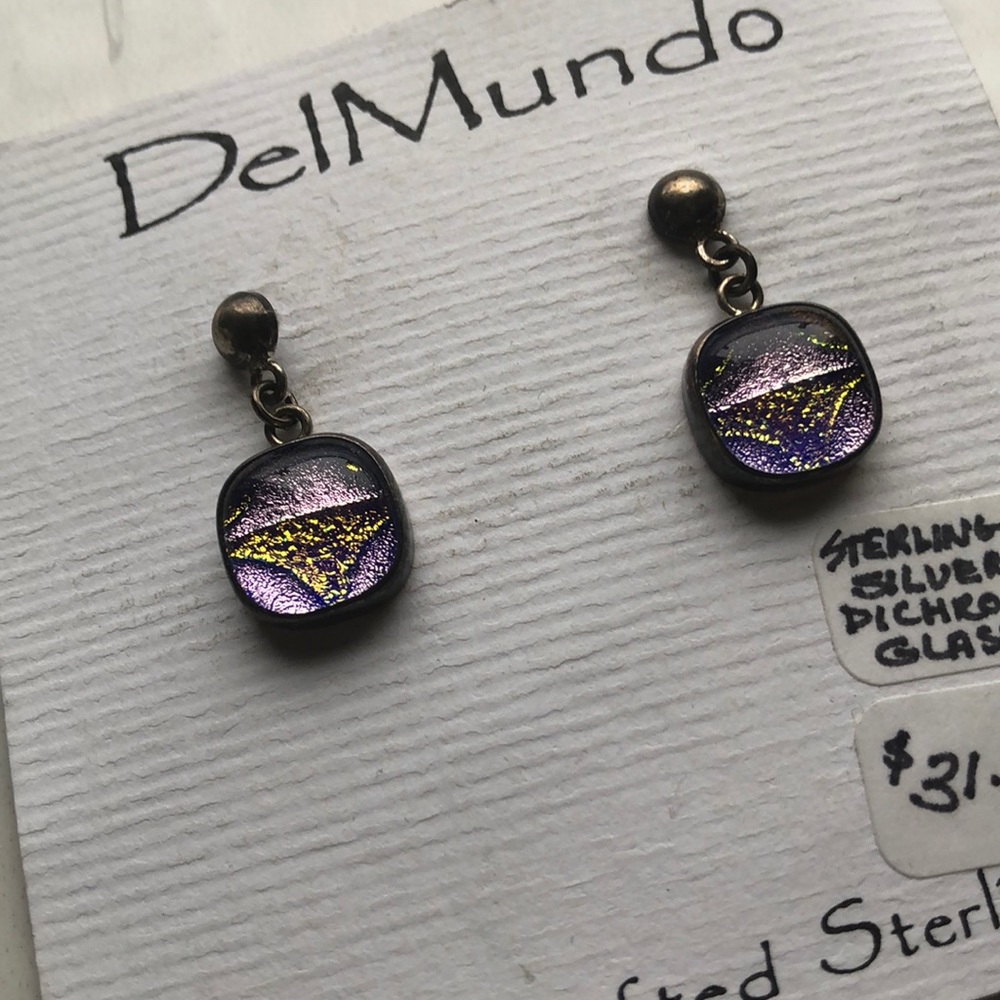 DelMundo Sterling Dischroic Glass Purple Earrings
